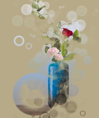 Vaas met bloemen en bubbels